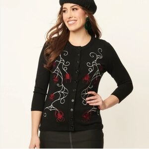 Unique Vintage Spider Halloween Cardigan Sweater, Size Large